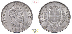 VITTORIO EMANUELE II, Re d'Italia (1861-1878) Lira 1867 Milano MIR 1085g Pagani 518 Ag 5,01 g 23 mm SPL
