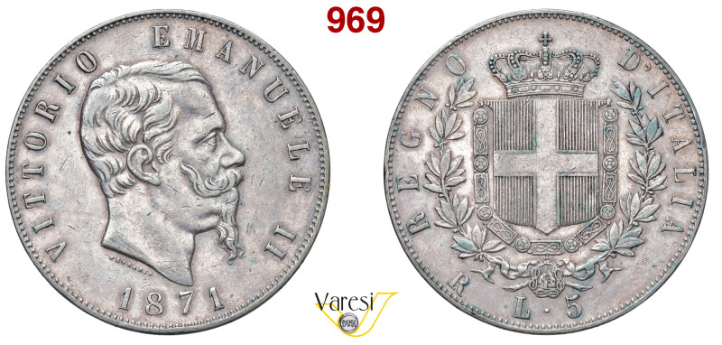 VITTORIO EMANUELE II, Re d'Italia (1861-1878) 5 Lire 1871 Roma MIR 1082n Pagani ...
