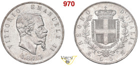 VITTORIO EMANUELE II, Re d'Italia (1861-1878) 5 Lire 1873 Milano MIR 1082r Pagani 496 Ag 24,95 g 37 mm SPL/q.FDC