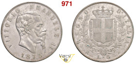 VITTORIO EMANUELE II, Re d'Italia (1861-1878) 5 Lire 1875 "R piccola", Roma Gig. 50 Mont. 187 Ag 25 g circa 37 mm R • Sigillata q.FDC da Num. Lago Mag...