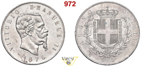 VITTORIO EMANUELE II, Re d'Italia (1861-1878) 5 Lire 1876 Roma MIR 1082x Pagani 501 Ag 24,97 g 37 mm SPL÷FDC