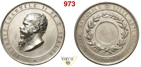 VITTORIO EMANUELE II, Re d'Italia (1861-1878) Medaglia per l'esposizione nazionale di belle arti in Napoli 1877 Opus Insenga Ae argentato 136,06 g 71,...