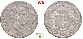 UMBERTO I (1878-1900) 50 Centesimi 1889 Roma MIR 1104a Pagani 608 Ag 2,5 g circa 18 mm R • Sigillata SPL da Angelo Bazzoni
