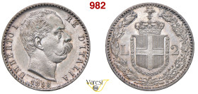 UMBERTO I (1878-1900) 2 Lire 1898 Roma MIR 1102c Pagani 599 Ag 10,00 g 27 mm R • Hairlines SPL÷FDC