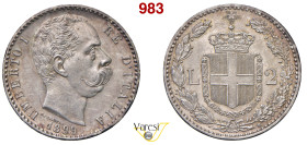 UMBERTO I (1878-1900) 2 Lire 1899 Roma MIR 1102d Pagani 600 Ag 10,00 g 27 mm • Hairlines q.FDC