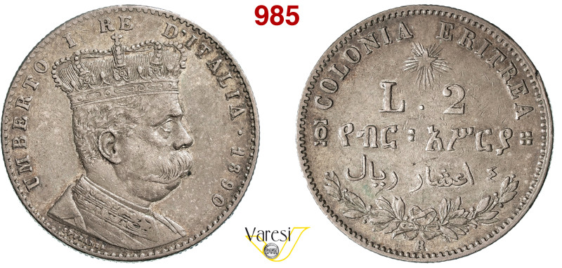 UMBERTO I - monetazione per l'Eritrea (1878-1900) 2 Lire 1890 e 50 Cent. 1890 Ro...