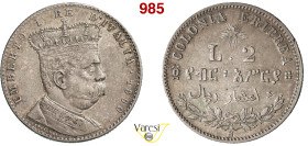 UMBERTO I - monetazione per l'Eritrea (1878-1900) 2 Lire 1890 e 50 Cent. 1890 Roma Ag • Lotto di 2 es. BB+ e MB