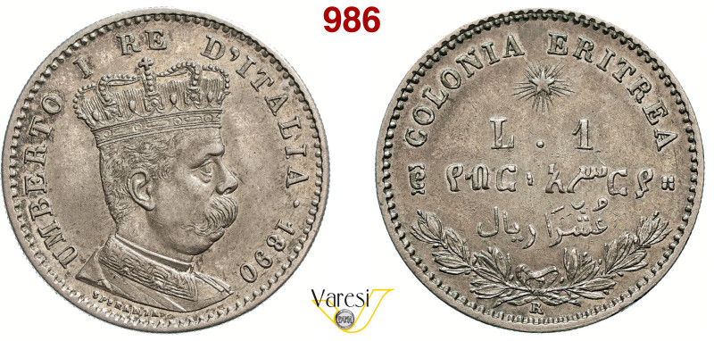 UMBERTO I - monetazione per l'Eritrea (1878-1900) 1 Lira 1890 Roma MIR 1112a Pag...