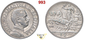 VITTORIO EMANUELE III (1900-1946) 2 Lire 1911 "Quadriga", Roma MIR 1140c Pagani 734 Cu 10,00 g 27 RR BB