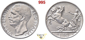 VITTORIO EMANUELE III (1900-1946) 10 Lire 1928 due rosette "Biga", Roma MIR 1132f Pagani 693a Ag 10,00 g 27 mm BB+