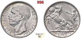 VITTORIO EMANUELE III (1900-1946) 10 Lire 1928 una rosetta "Biga", Roma MIR 1132e Pagani 693 Ag 10,03 g 27 mm SPL÷FDC