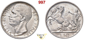 VITTORIO EMANUELE III (1900-1946) 10 Lire 1930 "Biga", Roma MIR 1132i Pagani 695 Ag 10,00 g 27 mm R SPL