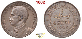 VITTORIO EMANUELE III - monetazione per la Somalia (1900-1946) 4 Bese 1909 Roma MIR 1178a Pagani 973 Cu 9,90 g 30 mm q.SPL