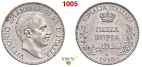 VITTORIO EMANUELE III - monetazione per la Somalia (1900-1946) Mezza Rupia 1910 Roma MIR 1176a Pagani 966 Ag 5,82 g 24 mm SPL