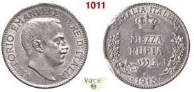 VITTORIO EMANUELE III - monetazione per la Somalia (1900-1946) Mezza Rupia 1913 Roma MIR 1176c Pagani 968 Ag 5,83 g circa 24 mm • Sigillata SPL/FDC da...
