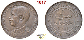 VITTORIO EMANUELE III - monetazione per la Somalia (1900-1946) 2 Bese 1921 Roma MIR 1179d Pagani 982 Cu 5,01 g 25 mm SPL