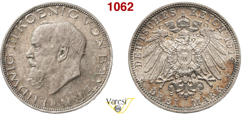 GERMANIA - Bayern - LUDWIG III (1913-1918) 3 Marchi 1914, D J. 52 Ag 16,66 g 33,...