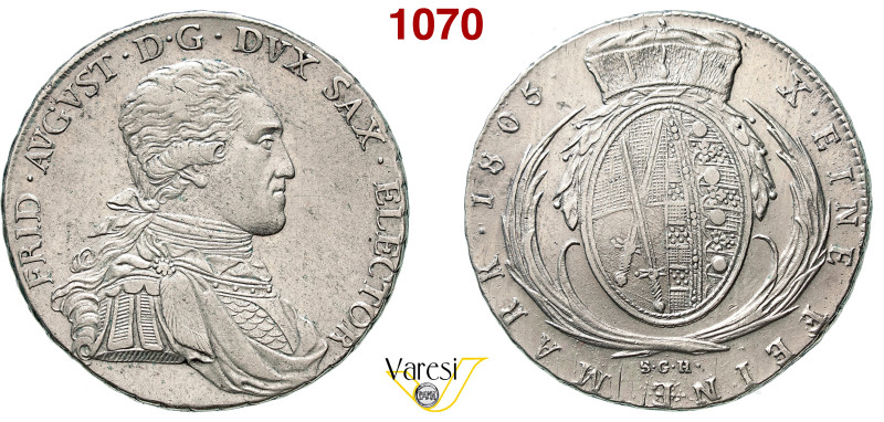 GERMANIA - Sachsen - FRIEDRICH AUGUST III (1763-1806) Tallero 1805, SGH, Dresda ...