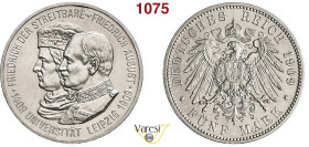 GERMANIA - Sachsen - FRIEDRICH AUGUST III (1904-1918) 5 Marchi 1909 Università di Leipzig J. 139 Ag 27,69 g 37,9 mm • Hairlines SPL÷FDC
