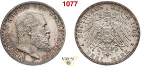 GERMANIA - Wurttemberg - WILHELM II (1891-1918) 3 Marchi 1909, F Ag 16,71 g 33 mm FDC