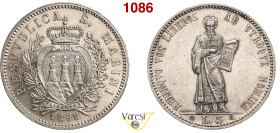SAN MARINO - REPUBBLICA 5 Lire 1898, Roma Pagani 357 Ag 25,07 g 37,1 mm R q.FDC/SPL