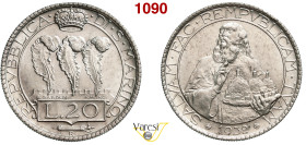 SAN MARINO - REPUBBLICA 20 Lire 1932, Roma Pagani 343 Ag 14,97 g 35,6 mm • Colpetti al bordo SPL÷FDC