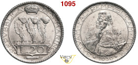 SAN MARINO - REPUBBLICA 20 Lire 1936, Roma Pagani 346 Ag 15,03 g 36 mm R q.FDC/SPL