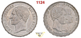 BELGIO - Leopoldo I (1831-1865) 5 Franchi 1853, Bruxelles 24,93 g Dav. 52 37,4 mm Ag SPL