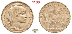 FRANCIA - Repubblica Francese 20 Franchi 1909 6,44 g 21,2 mm Au q.FDC