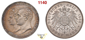 GERMANIA - Mecklenburg-Schwerin Federico Francesco IV e Alessandra (1897-1918) 5 Mark 1904, Berlino Davenport 730 Ag 27,74 g 38,1 mm q.FDC