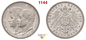 GERMANIA - Saxe Weimar Eisenach, Guglielmo Ernesto e Feodora (1901-1918). 3 Mark 1910, Berlino Jaeger 162 Ag 16,65 g 33,1 mm FDC