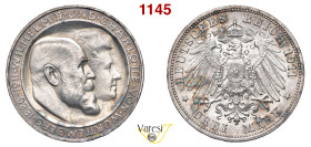 GERMANIA - Wurttemberg, Guglielmo II e Carlotta (1891-1918) 3 Mark 1911 16,66 g 33 mm Ag q.FDC