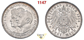 GERMANIA - Anhalt Dessau, Federico II e Maria (1904-1918) 3 Mark 1914, Berlino Jaeger 24 Ag 16,66 g 33,1 mm FDC/ PP
