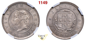 GIAMAICA - Vittoria d'Hannover (1837-1901) Farthing 1884, Londra Cn NGC MS66