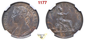 GRAN BRETAGNA - Vittoria d'Hannover (1837-1901) 1/4 Penny 1890, Londra Spink 3958 Cu NGC MS63 BN