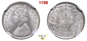INDIA - Vittoria d'Hannover (1837-1901) 2 Anna 1862, Calcutta Ag NGC MS64