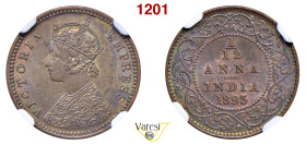 INDIA - Vittoria d'Hannover (1837-1901) 1/12 Anna 1893, Calcutta Cu NGC MS64 BN