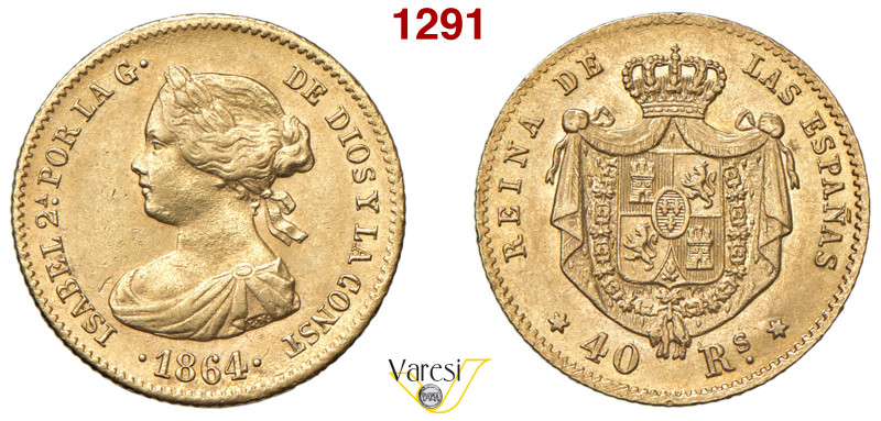 SPAGNA - Isabella II (1833-1868) 40 Reales 1864, Madrid Aureo Calicò 686 Au 3,34...