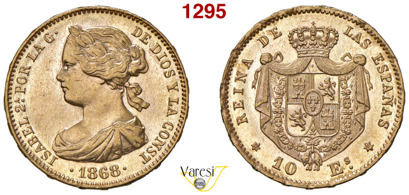 SPAGNA - Isabella II (1833-1868) 10 Escudos 1868, Madrid Aureo Calicò 815 Au 8,3...