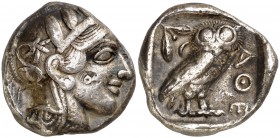 (454-404 a.C.). Ática. Atenas. Tetradracma. (S. 2526) (CNG. IV, 1597). 17,09 g. Contramarca en anverso. MBC+.