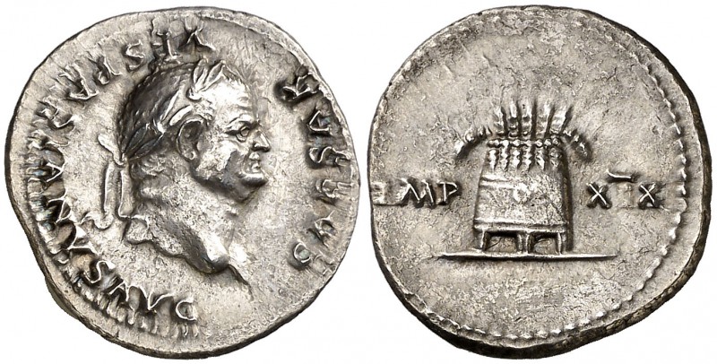 (77-78 d.C.). Vespasiano. Denario. (Spink 2293) (S. 216) (RIC. 980). 3,21 g. Atr...