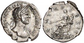 (118 d.C.). Adriano. Denario. (Spink 3493 var) (S. 745) (RIC. 41). 3,19 g. EBC-.