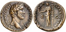 (142 d.C.). Antonino pío. Sestercio. (Spink 4157) (Co. 139) (RIC. 600). 23,66 g. EBC-.