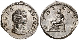 (196-202 d.C.). Julia Domna. Denario. (Spink 6602) (S. 168a) (RIC. 644). 3,41 g. Bella. EBC.