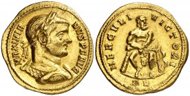 (293-294 d.C.). Maximiano Hércules. Treveri. Áureo. (Spink 13032 var) (Co. 306 var) (RIC. falta) (Calicó 4681). 5,76 g. Leve raspadura en reverso. Rar...