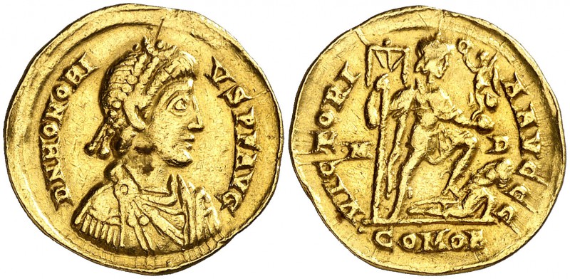 (402-403 d.C.). Honorio. Mediolanum. Sólido. (Spink 20916) (Co. 44) (RIC. 1206b)...