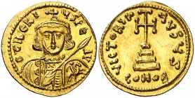 Tiberio III (698-705). Constantinopla. Sólido. (Ratto 1699 var) (S. 1360). 4,41 g. Muy bella. Rara así. EBC+.