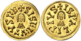 Sisebuto (612-621). Ispali (Sevilla). Triente. (CNV. 219) (R.Pliego 274a). 1,48 g. Muy bella. S/C-.