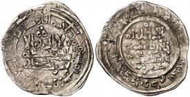 AH 387. Califato. Hixem II. Nakur. Dirhem. (V. 672). 2,87 g. Ex ANE 2005. Ex Colección Pellicer. Rarísima. MBC.