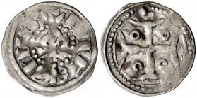 Comtat de Barcelona. Ramon Berenguer III (1096-1131). Barcelona. Diner. (Cru.V.S. 31.4 var) (Cru.C.G. 1839a var). 0,82 g. Leyenda exterior degenerada ...